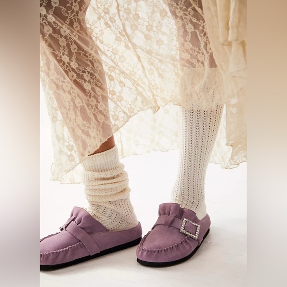 🆕 FREE PEOPLE | SHEARLING AFTER RIDING MULES | LAVENDER | SIZE: EU 39 (US 8.5) - Picture 3 of 8